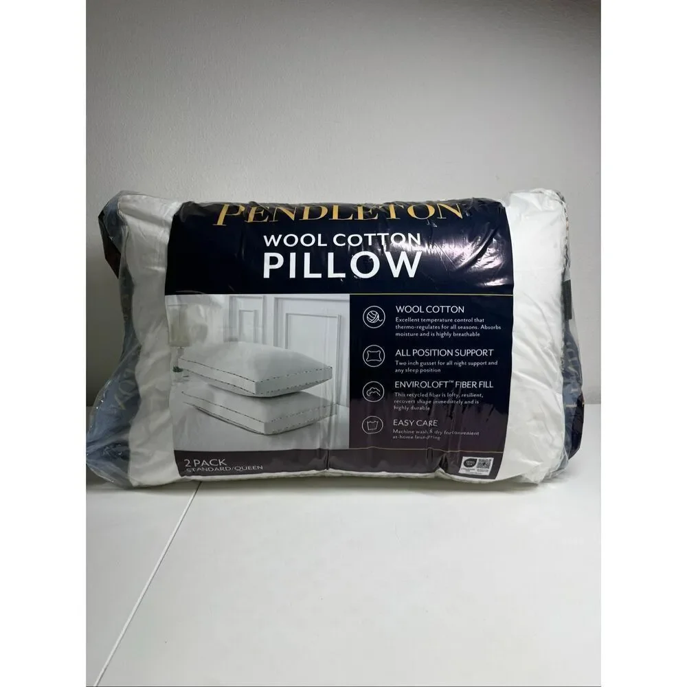 NWT Pendleton 2 Pillows Wool Cotton Temperature Control All Position Support